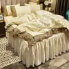 白い寝具セットカバーレースエッジクイーンベッド掛け布団枕ケースラグジュアリーキングサイズの寝具セットホームデコレーション738 R21476134