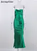 Jacuqeline 2022 Backless Y2K Green Midi Satin Sexy Dress Woman Summer Summeress Elegant Club Dresses for Women Party 220507