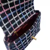 22P France Femmes Coloré Tweed 19 Sacs à Rabat Simple Grande Capacité Chaîne Fourre-Tout Or/Argent Bicolore Bandoulière Sac à Bandoulière Extérieur Sacoche Sacs à Main 25CM