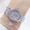 Polshorloges diamant vrouwen kijken naar strass dames zilveren armband horloges klok polshorloge roestvrijstalen relogio feminino luxe sieraden