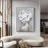 White Flower Girl Women Posters and Prints Nordic Figure Canvas Painting Girls Wall Art Flower Pictures for Living Room Bedroom