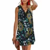 Casual jurken dames v nek kanten trim bloemenprint tank jurk los mouwloos zomer feest mini dames nachtdress vestidos robecasual