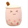 빠른 배달 25cm 35cm 50cm 플러시 장난감 귀여운 과일 음료 박제 소프트 핑크 딸기 우유 Boba Cup Bubble Tea Tea Cushion Kids Gift Open Surprise F0712