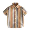 Sommar baby pojkar randiga skjorta barn kort ärm skjortor bomullsbarn vändande krage skjorta pojke kläder 28 år3561446