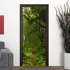 3D Дверная фреска зеленая лесная наклейка DIY Самоадлеятные водонепроницаемые обои плакат гостиная дома украшения наклейки на стены 220426
