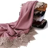 Embroidered Lace Hijab Scarf Women Plain Color Chiffon Scarf Hijab Headband Female Islamic Head Cover Wrap Shawl