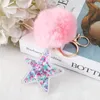 Keychains 1 PC Keychain Pompom Keyring para Women Glitter Hollow Out Acrylic Crafts Bolsa Charms ENEK22