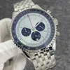 46 мм новые качественные часы Navitimer B01, хронограф, кварцевый механизм, сталь, ограниченное количество, черный циферблат, 50-летие, мужские часы из нержавеющей стали Str257M