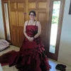 Strapless Colorful A Line Country Wedding Dress Burgundy And Black Ruched Vintage Bridal Gowns 18th Century Gothic Corset Plus Size Bride Dresses Custom