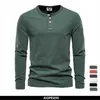 AIOPESON Henley Collar T-shirt da uomo 100% cotone tinta unita casual uomo manica lunga T-shirt nuovo autunno alta qualità top uomo T220808