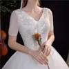 Inne suknie ślubne seksowne v szyję krótkie rękaw proste sukienki koronkowe cekiny kwiatowe Shinng plus rozmiar w górę Slim Princess Bridal Gownother