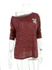 Women's T-Shirt Yangelo Egirls Striped Tops Off Shoulder Cotton Teachwear Women Spring Summer Outwear Hear Bone Pattern Printed Pullover
