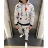 Men's Tracksuits Winter Fleece Men Sets Printed Zipper Hoodie Sweatpants Sweatshirt Casual Sportswear Men's Clothes Sport Two Piec SuitM