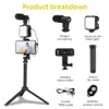 LED Dolgu Işık Mikrofon Taşınabilir Tripod Canlı Video Telefon Tutucu Fotoğraf Selfie Stick Kayıt Tutucu Dengeleyicisi Bluetooth