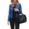 Automne couleur unie Faux cuir vestes pour femmes à manches longues col montant fermeture éclair pardessus Cardigan court mince PU manteau L220801