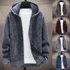 Men's Sweaters Sweater Coat Plush Lining Knitted Cardigan All-matched Thick Simple Drawstring Side Pockets Loose CardiganMen's