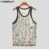 Män tank tops mesh se genom broderad ärmlös o nacke andas gata kläder västar sexiga casual s5xl incerun d220615