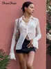 Forefair Autumn Women Sexy T Shirts Vintage Fashion V Neck Button Y2K Se genom White Casual Long Sleeve Top Ladies 220610