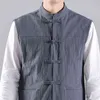 2022 Spring Summer Men Chinese Style Vintage Linen Vests Mens Sleeveless Hanfu Cardigan Male Harajuku Open Stitch Jacket M-5XL L220706