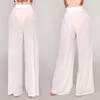 Women's Swimwear Women See Through Boho Wide Leg High Waist Trousers Beach Long Loose Mesh Sheer Pants Bikini Bottom Cover-Up BeachwearWomen