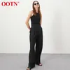 OOTN Black Pleated Palazzo Pant High Waist Casual Summer Trousers Work Wear Floor-Length Loose Office Ladies 220325