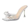 Summer Woman Square Head Sandals Rhinestones Bow High Heels MM Crystal Double Bow Tie Sandal Party PromHeels Size 35-40