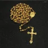 Pendant Necklaces Catholic 6MM Gold Imitation Rose Necklace Cross Rosary Beautiful Hanging NecklacePendant Sidn22