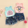 15952 été Europe infantile bébé filles ensemble enfants sans manches gilet Denim Shorts 2 pièces ensemble enfants tenues