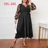 Plus Size Dresses Large Women's Clothing 2022 Fashion Long Sleeve Loose Lace Transparent Dress 3XL 4XL 5XL 6xlPlus