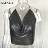 Gacvga Sexy lantejoulas sem encosto mulheres colheita tanque halter camis verão colhido sutiã sutiã super cinta senhoras colete festa blusa 220407