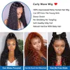 13x4 Kinky Curly Lace Front Human Hair Peruki Przezroczyste frontal dla kobiety Brazylijskie kobiety 220608