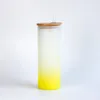 wholesale Gobelet en verre de sublimation de 17 oz blanc verres givrés bouteille d'eau couleurs dégradées gobelets d'impression avec couvercle en bambou paille tasses à café bricolage