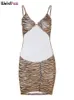 Weird Puss Leopard Print Dress Kvinnor ärmlös Skinny Hollow Elastic Mini Bodycon Summer Trend Vacation Party Clubwear 220510