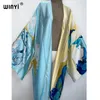 Kimonos Verano Kadın Sukienka Baskı Uzun Kollu Hırka Kadın Bluz Gevşek Plaj Kapak Boho Elbise Partisi Kaftan 220507