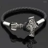 Urok bransolety Viking czarna skórzana linowa bransoletka Mężczyźni Wysokiej jakości metalowe akcesoria Unikalne biżuterię Prezent Dropcharm Braceletscharm Inte22