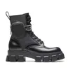 Comfort Winter Monolith Botas de tornozelo preto Botas de couro escovado Botas femininas Tri￢ngulo Chunky Lug Sole Heels Mooties de motocicleta EU35-40