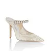 Witte Kanten Bruidspumps Schoenen Voor Dames Feest Trouwjurk Baily Puntschoen Muiltjes Flats Parels Verfraaid Slippers Dame Hoge Hakken Originele Doos