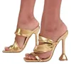 Sandaler Kvinnor Sommar Ny Style Square Toe High Heels Designer Creative Cross Belt Thin Heeled Tofflor Lady Shoes 220316