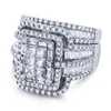 Bröllopsringar Charm Female White Crystal Stone Ring Set Luxury Big Silver Color for Women Vintage Bridal Square Engagement Wynn22
