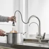 Rubinetto della lavandino della cucina con spruzzatore di pull down 2 Maniglia 3 in 1 Rubinetti del purificatore del filtro dell'acqua spazzolato Rubinetti dell intelligente del nichel spazzolato Tazza dei rubinetti della cucina