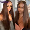 Chocolate Brown Straight Lace Front Wigs For Women 13x4 Lace Frontal Synthetic Wig Simulation Human Hair7796534