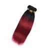 1B Red Human Hair Extensions With Lace Closure Ombre Peruvian Straight Bundles With Closures