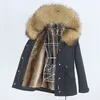 Ofbuy Navy Parka Winter Jacket Coat Women Real Fur Coat Parkas Natural Raccoon päls krage Huven varm mjuk faux päls foder 201128