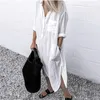 puff sleeve linen midi dress