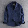 남성 재킷 가을 남자 일본 스타일의 빈티지 세척 고품질 트렌디화물 셔츠 더블 3D 포켓 야외 남성 작업장