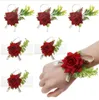 Bridal Wrist Flower Corsage Bridesmaid Sisters Hand Blommor Bröllop Prom Artificial Silk Blommor Armband