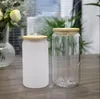 USA /CA Warehouse Sublimation 16oz Glass Tumblers with Bamboo Lid Reusable Straw Beer Can Transparent Frosted Mugs Tumbler Soda Can Cups