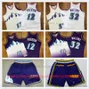 Mitchell and Ness Authentic Embroidery Basketball 32 KarlMalone 12 JohnStockton Jerseys Retro Purple 1996-97 White Jersey Breathable Sport High Quality Man
