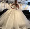 2022 Designer lyxiga kristaller Långa bollklänningar Bröllopsklänningar Rhinestones Lace-up Back Arabisk bröllopsklänning Sheer Neck Vestidos de Novia