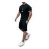 Летние модные спортивные костюмы подростка для мужских футболок с коротким рукавом и шорты для шнурки повседневное спорт 2 куски 21486